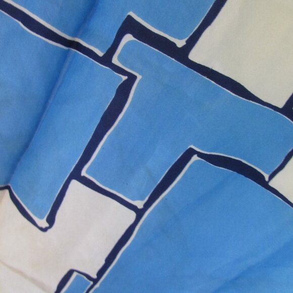 Ladies Scarf Bright Blue Blocks on White Nylon & Silk - Picture 7 of 9